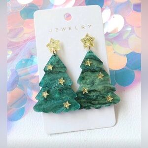 Green and Gold Christmas Tree Earrings